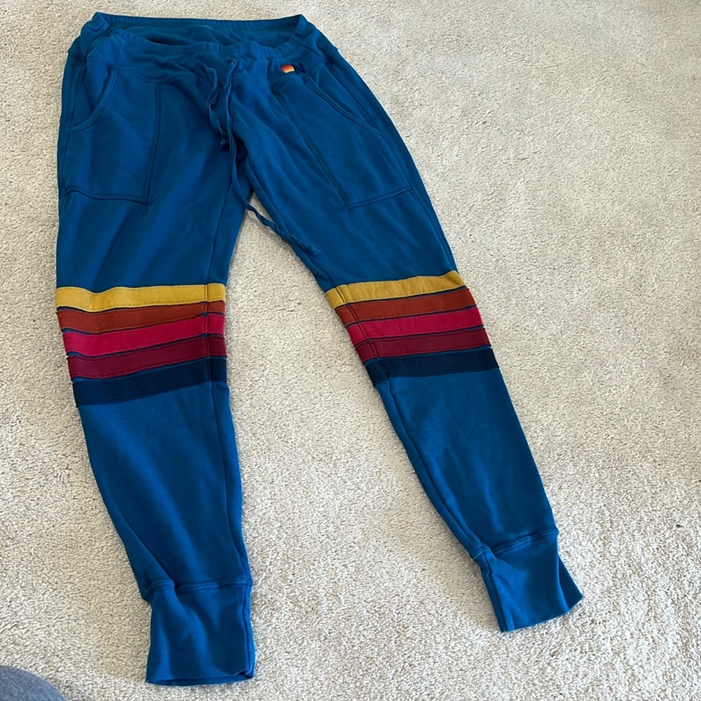 Aviator Nation, size ladies small blue moto joggers